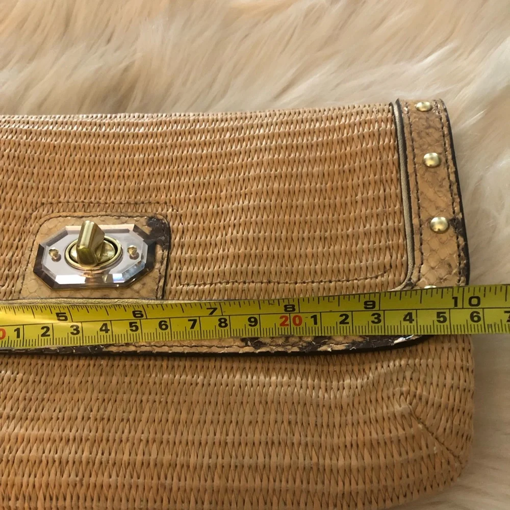 Coach straw snake embossed turn lock wristlet clutch purse